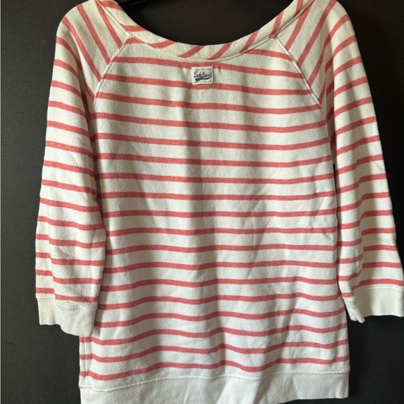Lucky Brand White and Coral Striped Scoop Neck Sweater - Picture 3 of 5